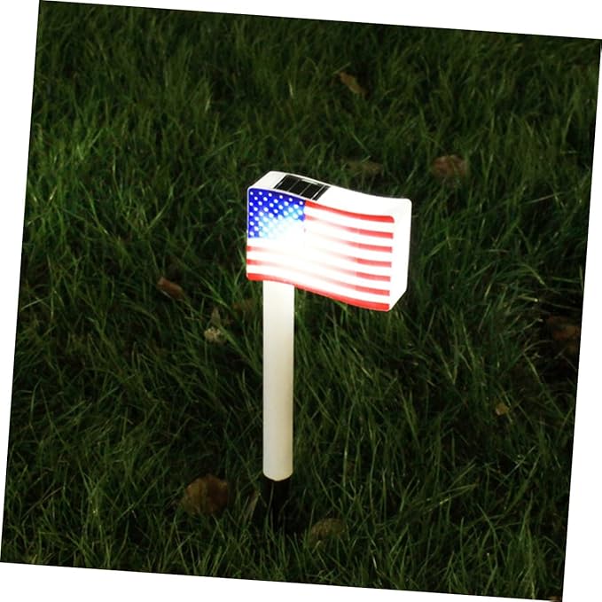 2pcs Solar LED American Flag Ground Plug Lights, Outdoor Solar Garden Path Lamps for Independence Day Lawn Decor Random Color