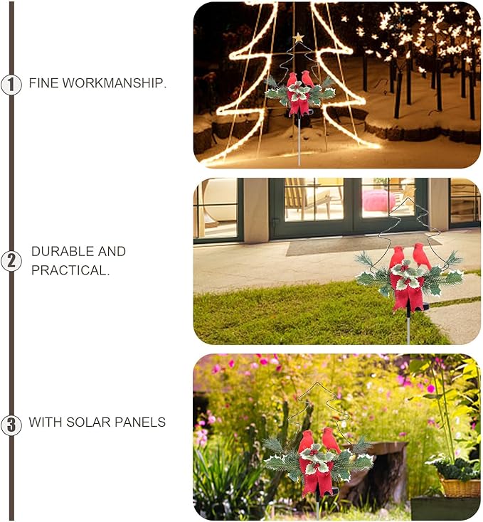 Wakauto Solar-Powered Red Bird LED Landscape Path Light Waterproof Outdoor Courtyard Lamp Garden Lawn Decoration for Christmas Yard