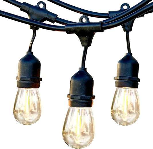 Brightech Bundle: Ambience Pro - Waterproof LED Outdoor String Lights - Hanging, Dimmable 1W Edison Bulbs, Soft White - 24 Ft + 6 Ft Extension Cord