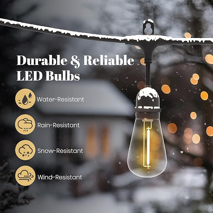 LED Outdoor String Lights, Bulbs Shatterproof Patio Lights with 8 Lighting Modes, 4-Level Dimmable Warm White, Waterproof Hanging Lights for Garden, Pergola, Bistro, Party Decor, Dimmable 2700K (55FT)