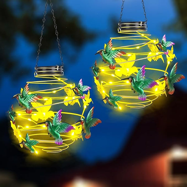 2 Pack Hummingbird Solar Lights Outdoor Hanging Lantern with Handle, Solar Powered Hummingbird Garden Decor for | Lumora