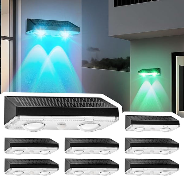 Solar Fence Lights Outdoor 8 Pack – IP65 Waterproof Wireless Solar Deck Lights with 9 Color Modes, 80 Lumen Bright | Lumora