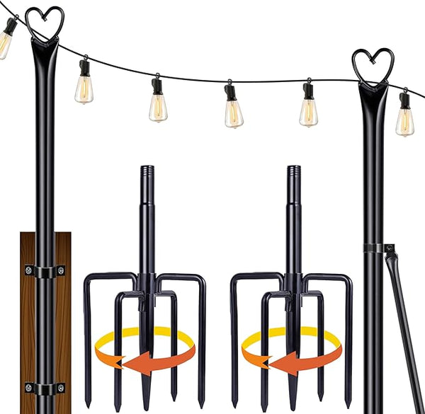 Ottsuls String Light Poles with 5 Fork, 2 Pack 10Ft Light Poles for Outside, Light Stands for Outdoor Use, Ideal | Lumora