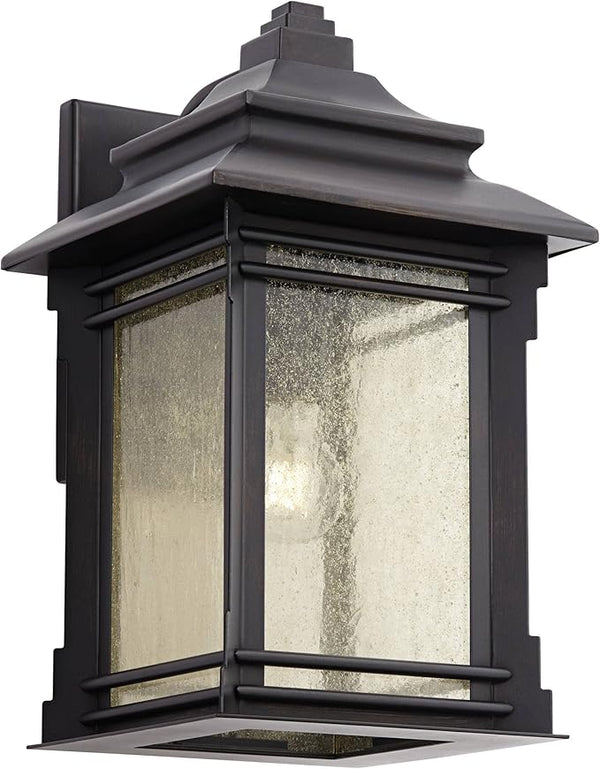 Franklin Iron Works Hickory Point Farmhouse Rustic Mission Outdoor Wall Light Fixture Bronze Lantern 16" Frosted | Lumora