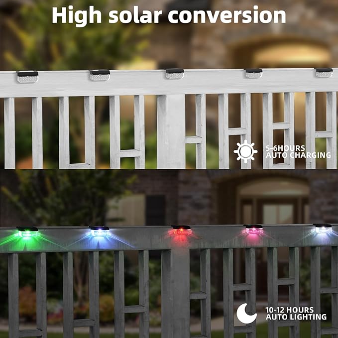 Solar Step Lights Outdoor, 8 Pack RGB Color Changing Christmas Solar Fence Lights, Waterproof Deck Lights for Outside, Step, Fence, Deck, Stair, Pool and Yard