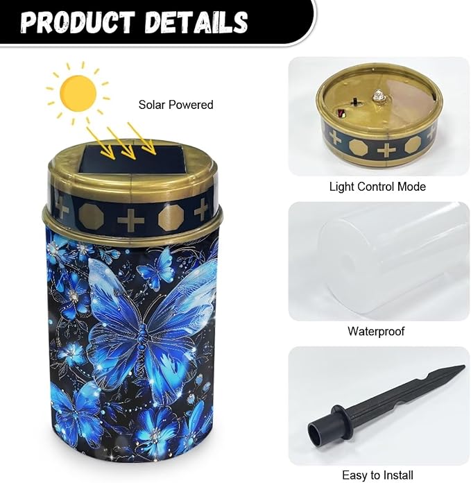 Butterfly Solar Light for Grave Automatic Solar Garden Lights Night Light Landscape Path Lights Solar Lights for Outdoor Garden Guardian Light Blue