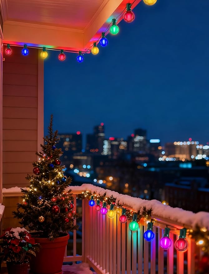 50Ft G40 Globe String lights Outdoor, Frosted Multicolor Christmas Lights with 27 Shatterproof LED Bulbs, Hanging | Lumora