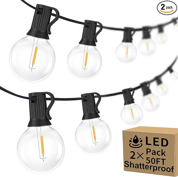 100ft 2-Pack Outdoor G40 LED Globe String Lights Dimmable Waterproof Shatterproof Light Strings with 52 Bulbs | Lumora