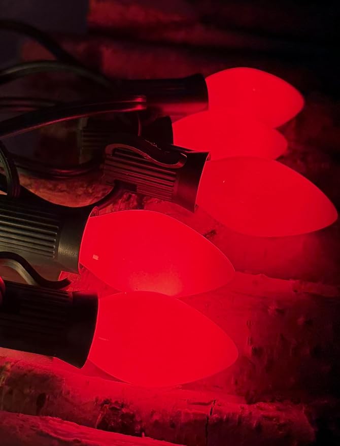 25Ft Red Chritsmas Lights Outdoor, C7 Vintage String Lights with 27 Red Baked Incandescent Bulbs, Hanging Patio Lights for Porch Roofline Christmas Tree Garden Pathway Indoor Decor