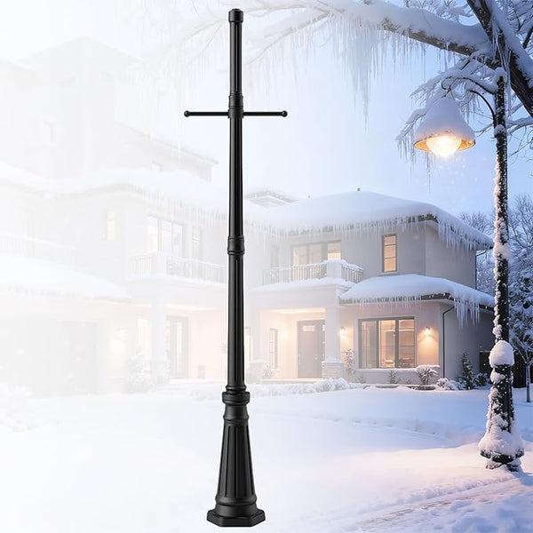 Universal Outdoor Post Light Pole with Hanging Arm, Black Cast Aluminum Pole with 2.36" Fitter Mount, 76in Tall | Lumora