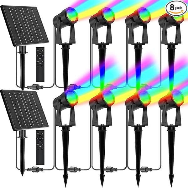 ZYAN Solar Color Changing RGB Spotlights with Remote, Separate Monocrystalline Panels & USB-C Powered 12000mAh Auto | Lumora