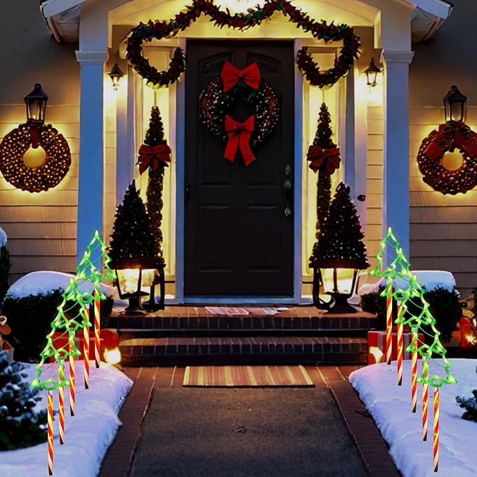 Garden Christmas Decorations Pathway Outdoor Solar Lights, 27 inches Lighted Xmas Tree Solar Christmas Lights with 8 Modes Waterproof String Lights, Outdoor Lights for Yard Patio Walkway-5PCS