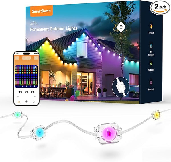 Permanent Outdoor Lights, 50FT with 32 Smart RGB LED Lights, DIY Scene Mode, IP68 Waterproof Christmas Lights for | Lumora
