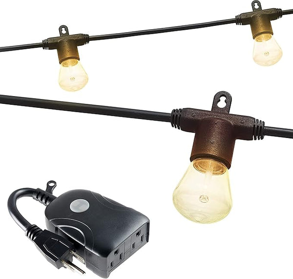 Enbrighten LED Bistro String Lights, 48ft, 24 Blow Molded Bulbs, Polarized, Indoor/Outdoor + UltraPro Wi-Fi Plug | Lumora