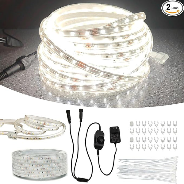 100FT(2 Rolls of 50FT) Flat Rope Lights, Outdoor LED Rope Lighting Waterproof(Not for Dimmer & Adapter), White | Lumora