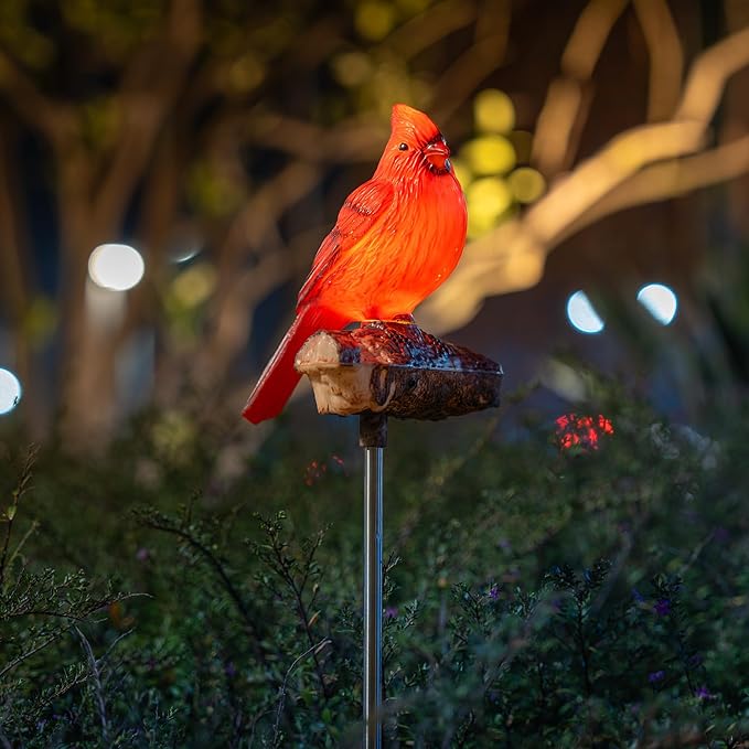 Cardinal Solar Lights Outdoor with Sound & Motion Sensor, Waterproof Red Bird Figurine Stake, Hand-Painted Memorial Garden Decor Gift for Mom Grandma