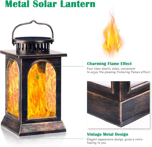 TomCare Solar Lights Flickering Flame Upgraded Metal Solar Lantern Outdoor Hanging Decorative Lanterns Heavy Duty Solar Powered Waterproof Outdoor Lighting for Patio Garden, 2 Pack (Bronze)