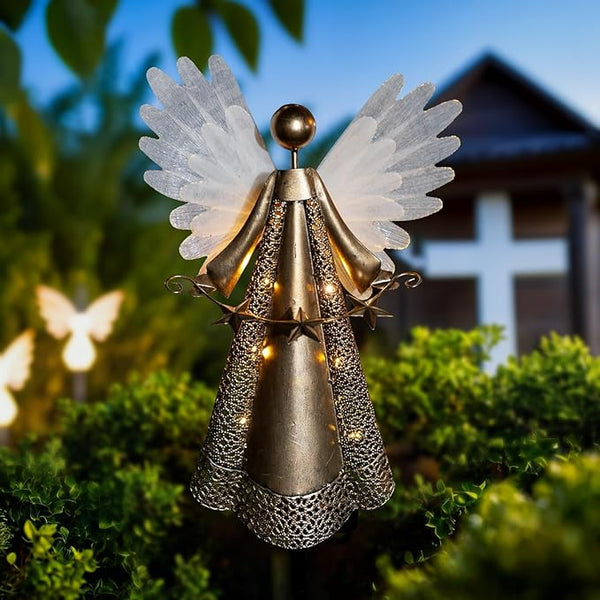 Solar Angel Garden Lights, Outdoor LED Metal Decor, Waterproof Pathway, Lawn Lighting, Unique Gift for Women, Mom | Lumora