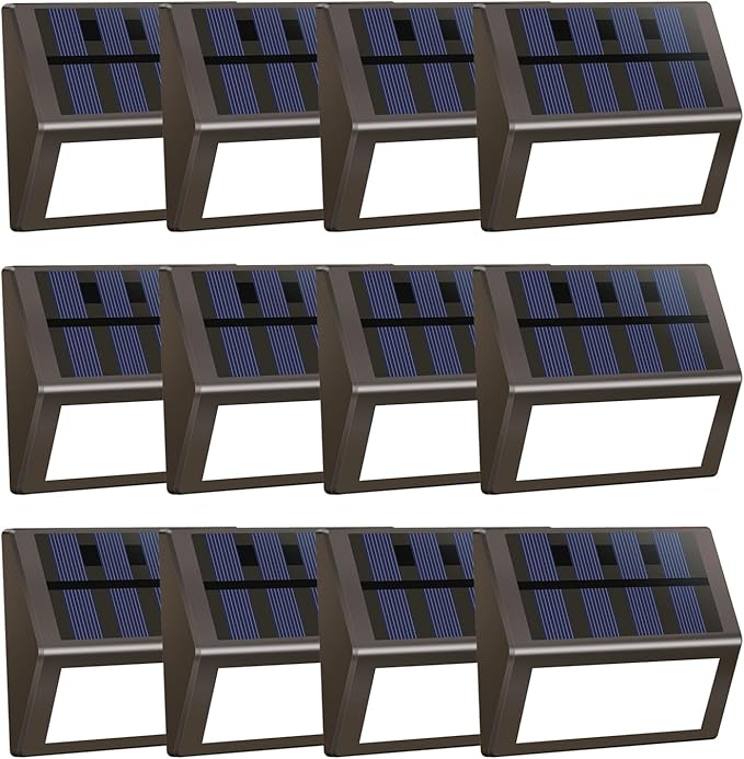 Luminara Solar Step Lights - Weatherproof Outdoor Stair Lighting, Solar-Powered Deck Lights for Patio, Garden, Pathway, Warm White Glow (12)