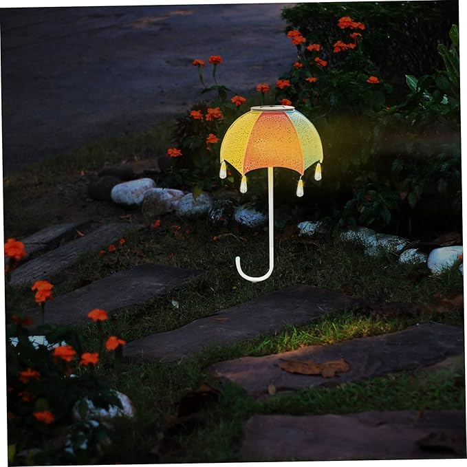 Solar Pathway Lights Outdoor Iron Umbrella Garden Stake Lights Decorative Hollow Projection Landscape Lighting for Courtyard and Pathway