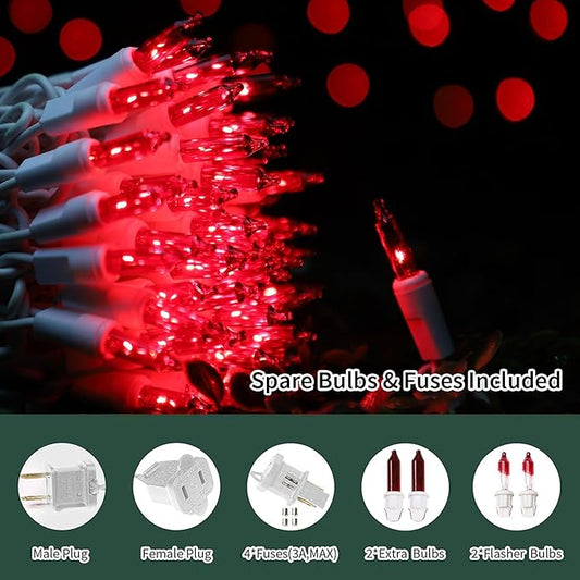 LAMPHOME Christmas String Light,100 Count Incandescent Mini String Light in 19.6ft,Indoor/Outdoor 120V UL Certified Mini Light for Christmas,Wedding,Patio Lawn,Home,Garden,Party (RED)