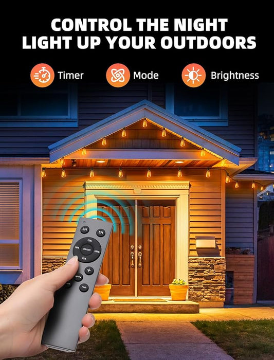 Outdoor Patio String Lights: 100Ft 30M Outside Waterproof Light - Remote Dimmable ST38 Shatterproof Bulb Connectable Hanging Outdoor Electric Lighting - Backyard Yard Gazebo Porch Party