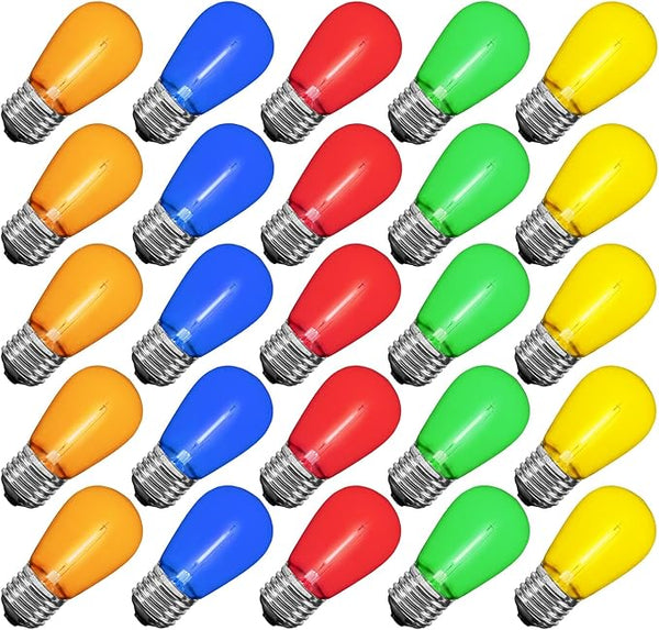 Novelty Lights Outdoor String Light Replacement Bulbs, 25 Pack S14 LED Edison Shatterproof Plastic, E26 Base | Lumora