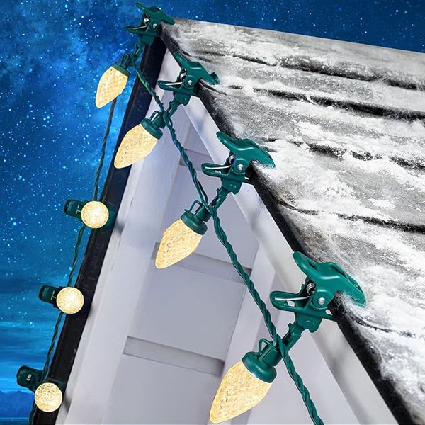 Moonflor C9 LED Christmas Lights Outdoor with 50 Spring Clips, 50ft 50 LED Waterproof Strawberry String Lights | Lumora