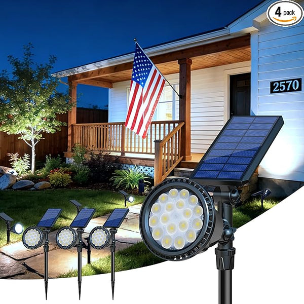DBF Solar Outdoor Lights, 600LM Solar Spot Lights Outdoor Waterproof with 2 Lighting Modes, Adjustable Head & Solar | Lumora