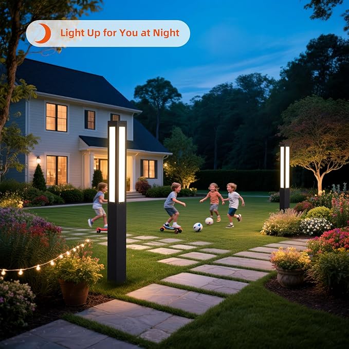71" Tall Pathway Lights, Landscape Bollard Lights Outdoor, Modern Path Light Waterproof, Aluminum Driveway Light High Voltage Wired, 15W LED Lighting Walkway Lamp for Lawn Patio Yard Garden
