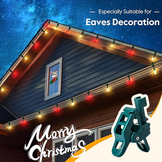 C9 LED Christmas Lights Outdoor with 50 Spring Clips, 50ft 50 LED Waterproof Strawberry String Lights, Commercial Grade Extendable Perfect for Roofline Patio House Xmas Decor, Red & Warm White