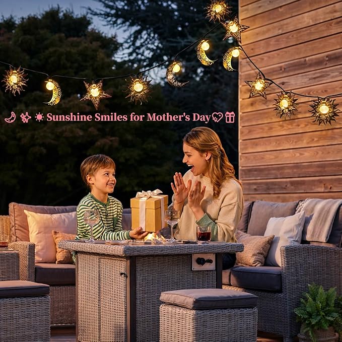 Beautyard Solar String Lights Outdoor Star Moon Sun 13Ft 153In Led Solar Powered Decorative Lights for Garden Patio | Lumora