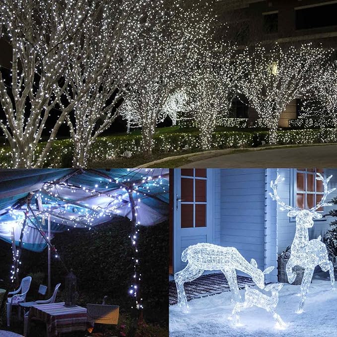 Toodour Christmas Lights Outdoor, 213ft 600 LED String Lights, Timer, Waterproof 8 Modes Outdoor Christmas String Light - Twinkle Light for Tree Home Garden Yard Wedding Party Xmas Decor(White)