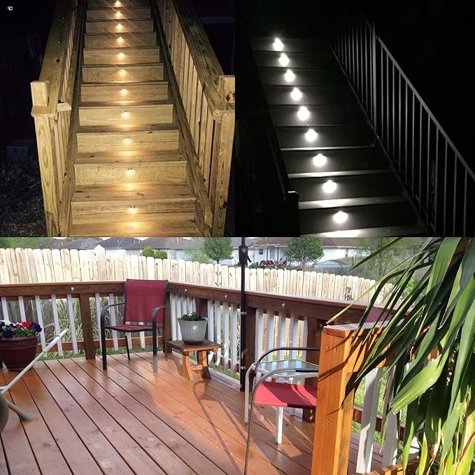 10 Pack LED Stair Lights Kit Low Voltage Deck Lights Waterproof IP65 Outdoor 1-2/5" Recessed Wood LED Deck Lighting | Lumora