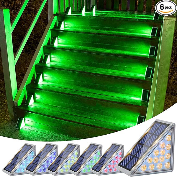 VOLISUN Solar Stair Lights 6 Pack, 7 Fixed Colors, Solar Step Lights Outdoor Waterproof IP67, LED Outdoor Step | Lumora