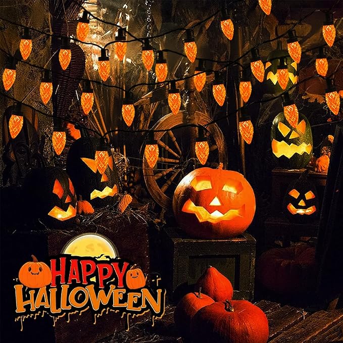 C9 Christmas Lights Outdoor, 25Ft C9 Christmas Lights 25 LED Orange Bulb Shatterproof Strawberry String Light, Plug in Halloween String Light for Indoor Outdoor Home Porch Fall Thanksgiving Xmas Decor