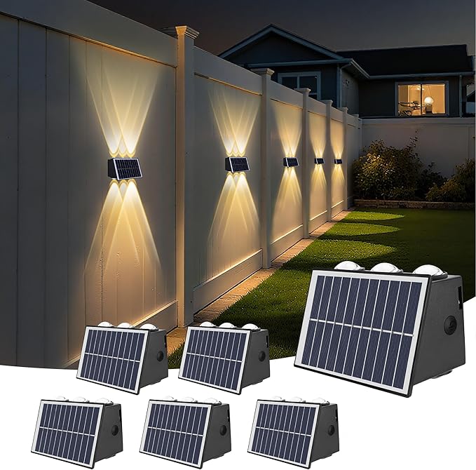 6 Pack Solar Fence Lights Outdoor, 6 LED Warm White (100 Lumens Each) Waterproof Wall Lights for Yard Garden Pathway Patio, Auto On/Off, IP65, Easy Install โ No Wire Needed (6 Pack)