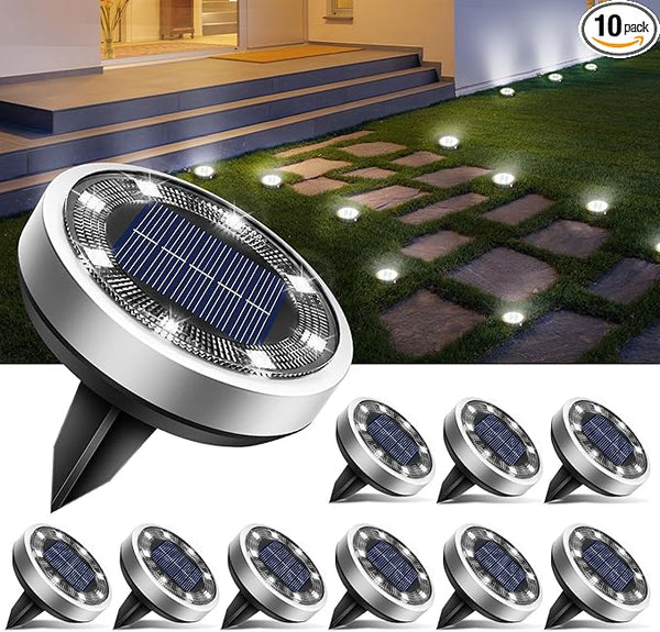 btfarm 10 Pack Solar Lights Outdoor, 8 LED Solar Ground Lights IP65 Waterproof Flat Solar Disc Light, Pathway | Lumora