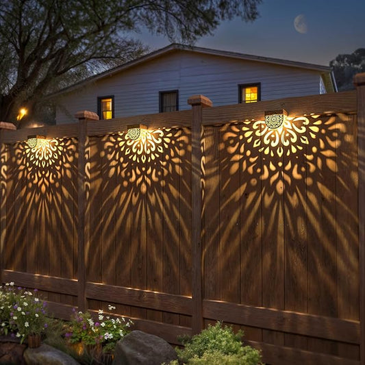 Solar Fence Lights 6 Pack Solar Step Lights Outdoor Waterproof LED Solar Powered Wall Lights Outdoor Decorations Warm Yellow Light Decorative Lighting for, Front Door, Backyard (Gold)