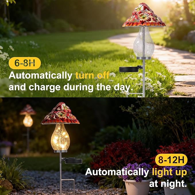 LOVERUIS Mushroom Garden Decor for Outside with Cracked Ball Waterproof Metal Stake Outdoor Yard Patio Decor, Gifts for Women, Mom, Grandma (ARS-Mushroom)