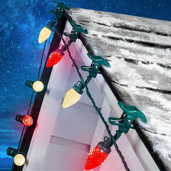 C9 LED Christmas Lights Outdoor with 50 Spring Clips, 50ft 50 LED Waterproof Strawberry String Lights, Commercial | Lumora