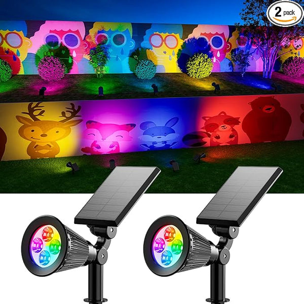 2 Pack Color Changing Solar Spotlights Outdoor for Tree, Flower, Plant, Statue, Sign, Decorative wall, Waterproof | Lumora