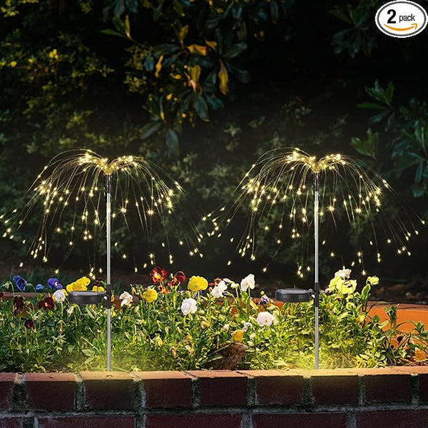 2 Pack Solar Firework Lights Outdoor - Verified 200 LED & 8 Modes - Starburst Solar Powered Garden Lights | Lumora