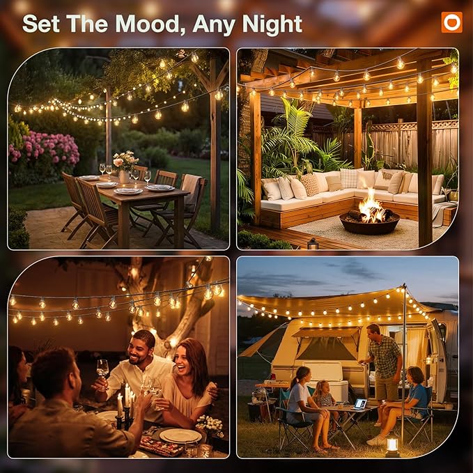 addlon 81FT(75+6) Solar String Lights Outdoor with 1FT Bulb Spacing, 75+2 Commercial G40 LED Bulbs, Solar & USB | Lumora