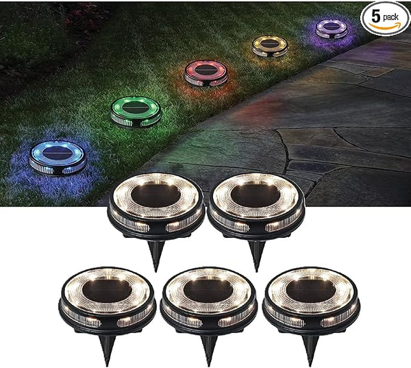 Member Marks Solar Disc Lights (5-Pack) - Ultra-Bright 30 Lumens Outdoor Garden Lights - Warm White & Color | Lumora
