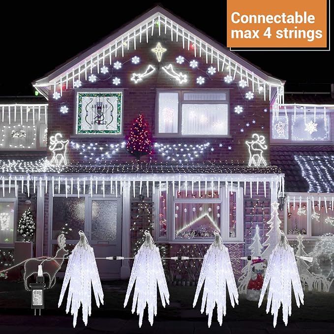 Toodour Christmas Icicle Lights Outdoor, 20 Tubes 90 LED Icicle Light with 8 Modes, Indoor Outdoor Crystal String | Lumora