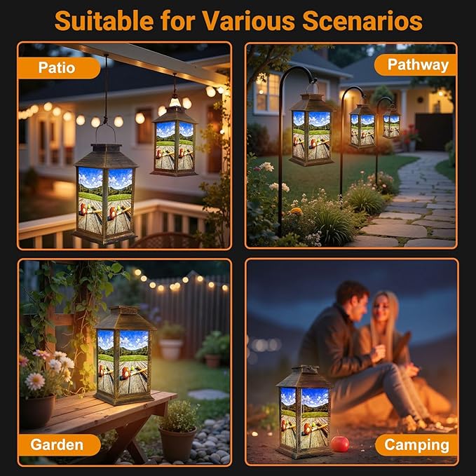Solar Lantern Outdoor Waterproof Rustic Football Baseball Basketball Soccer Sports Vintage Wood Ball Garden Decor LED Solar Lights Hanging/Tabletop Lamp Gifts for Women Mom for Outside Yard Patio