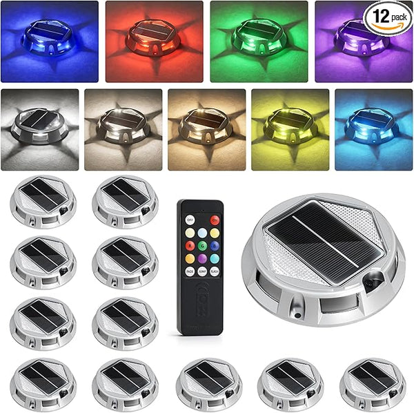 VOLISUN Solar Driveway Lights with Remote Control 12 Pack, 9-Color Changing & 12 Modes IP68 Waterproof for Marine | Lumora