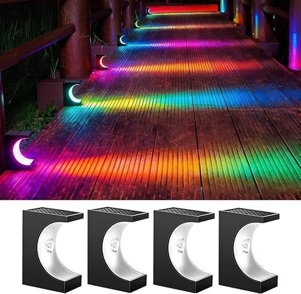 4 Pack Solar Step Lights Outdoor, IP65 Waterproof LED Stair Lights with RGB Color Changing for Garden, Patio, Yard | Lumora