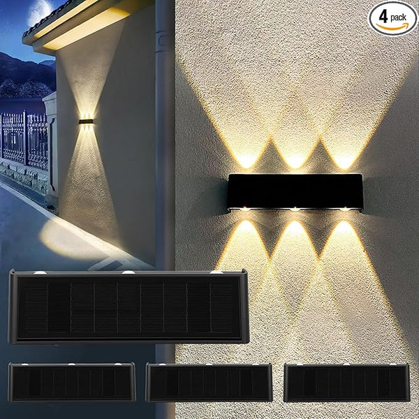 4 Pack Solar Lights Outdoor 3000K Warm Aluminum Waterproof Dusk to Dawn Lighting Wall Sconce Up Down for Outside | Lumora